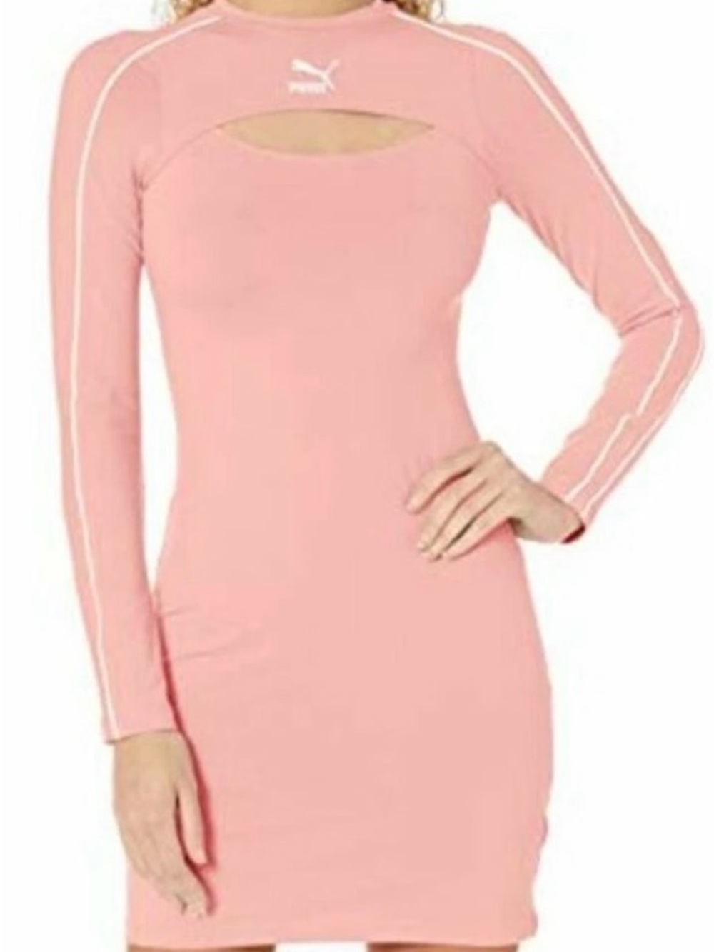 Puma Pink Layered-Look Long Sleeve Mini Dress